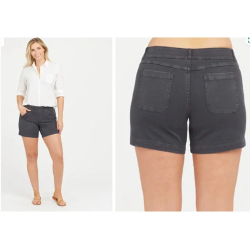 New NWT Spanx 6" Twill Shorts Pull On Size XS In Hazy Grey